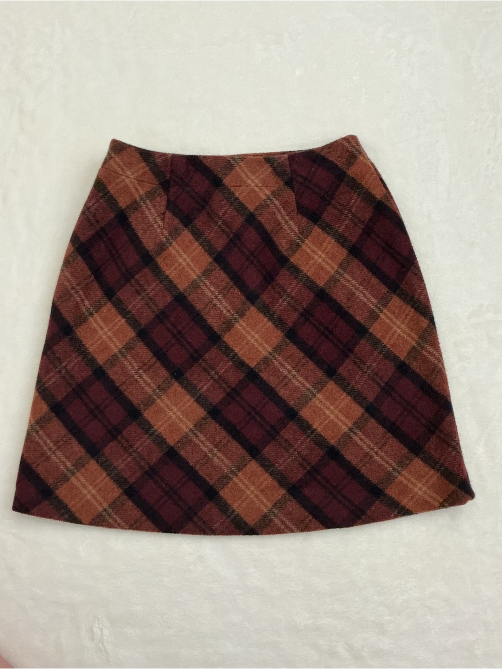LC Lauren Conrad Plaid Mini Skirt XS Brown Burgundy Wool Blend - Picture 6 of 6